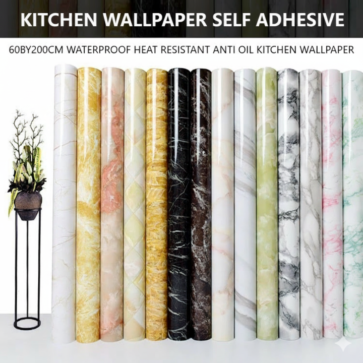 60x200cm Self Adhesive Waterproof Kitchen Wallpaper Heat Resistant Oil ...