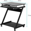 Small Computer Desk with 4 Wheels, 2 of which with Brakes, PC Table in Z Shape with Keyboard Drawer for Home and Office, 60 x 48 cm. 