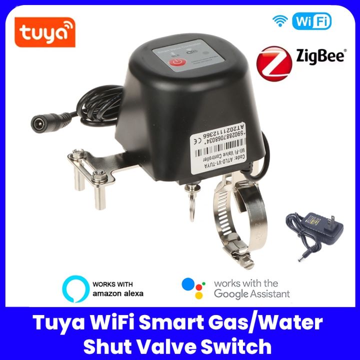 Tuya WiFi & ZigBee Gas Shutoff Valve – Smart Gas Safety Valve with Remote Control for Home, Automatic Gas Leak Detection and Shutoff, Works with Tuya Smart App, Alexa & Google Assistant