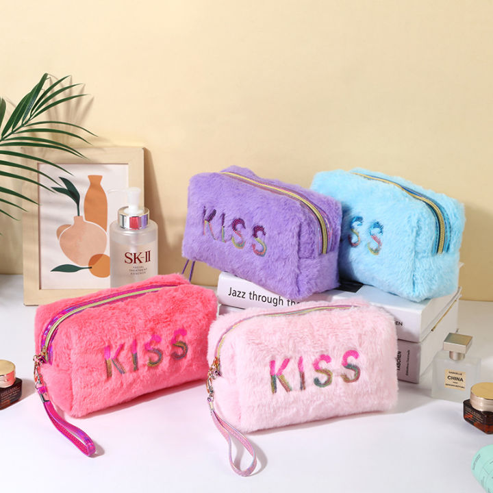 Cross border fashion plush makeup bag portable cute korean style travel toiletry bag hand-held cosmetics storage bag wholesale