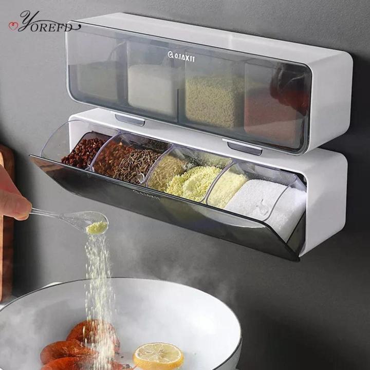 Wall Mounted Dust proof Seasoning Box 4-Cell Seasoning Rack