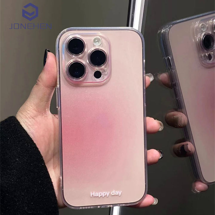 Luxury transparent pink powder silicone phone case for iPhone 13 12 11 14 15 Pro Max XR x 7 8 plus gradient clear soft TPU cover