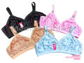 Memon Online - Pack of 4 Women's Ladies Girls Skin, Black, Pink, Blue, Pure Jersey Fabric Printed Simple Bra Blouse Brazier Undergarments Bra for Girls and Women MO-001. 