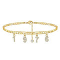 Fashion Women Rhinestone Birth Year Anklet Foot Ankle Chain Pendant Jewelry Gift. 