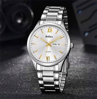 Mens Steel Quartz Wristwatch Date Display Business Style Men's Waterproof Bangle Watches
