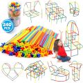 Rainbow Straw Constructor Stem Building Toys 240 pcs Interlocking Plastic Educational Toys Engineering Building Blocks Colorful Motor Skills Toys Gift for Boys & Girls. 