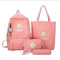 4pcs/Set Student School Bag Backpack Flower Daisy Printing Large Capacity Canvas Backpack INS Simple Crossbody Bag For Teenager. 