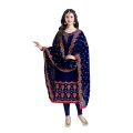 Dress For womens | Dress For Girls | Navy Chiffon Crincle Embroidered | Unstitched. 