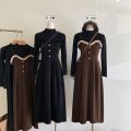 Corduroy slip dress, women's autumn and winter, French temperament, high-end coat, with a long skirt to cover the belly, celebrities. 