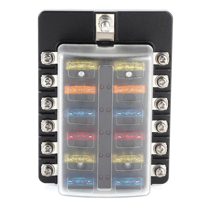 Fuse Box Replacement 12-Way Blade Block Holder With LED