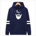 Black Double Strip Beard Print Pull Over Fleece Hoodies For Boys and Men. 