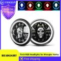Headlight 7inch RGB Skull Head Headlights For Car, Motorcycle, Jeeps H4 Devil Eye Lights LED High Low Beam Headlights. 