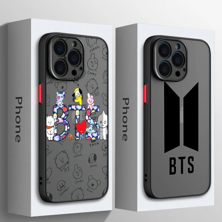 The B-BTS Cute For Apple iPhone 15 14 13 12 11 mini Pro Max 8 7 6S 6 XR X XS Plus Frosted Translucent Phone Case