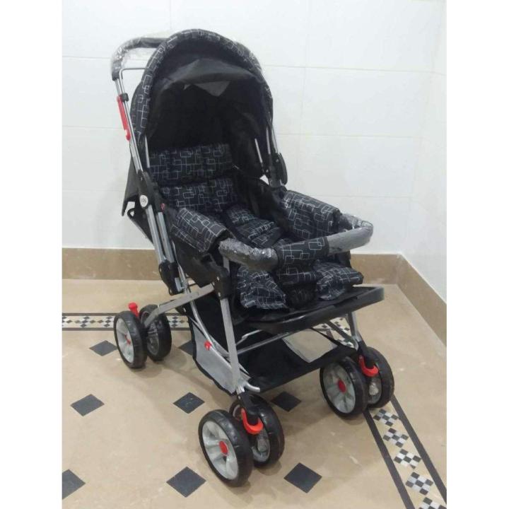 IMPORTED PRAM CHROME AND SEAT ADJUSTABLE Fancy High Quality 2 in 1 Pram Stroller Buggy Travel Carriage Pushchair8 Big Tyres Alloy Foldable Baby Stroller For Newborn Double Handle Rubber Tyres Daraz.pk