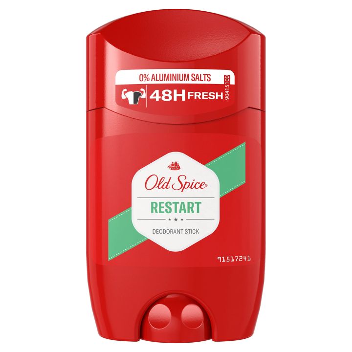 Old Spice Restart Deodorant Stick for Men 50 ml, 48 Hours Freshness, 0% Aluminium Salts, No White Residue and Yellow Stains