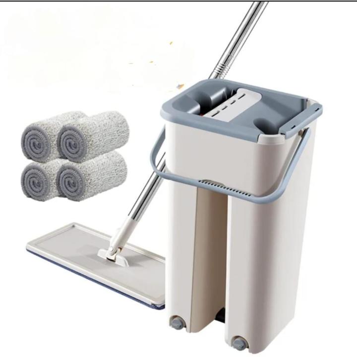 Hand-Free Wringing Floor Cleaning Mop Wet or Dry Usage Magic Automatic Spin Self Cleaning Lazy Mop Flat Squeeze Mop and Bucket