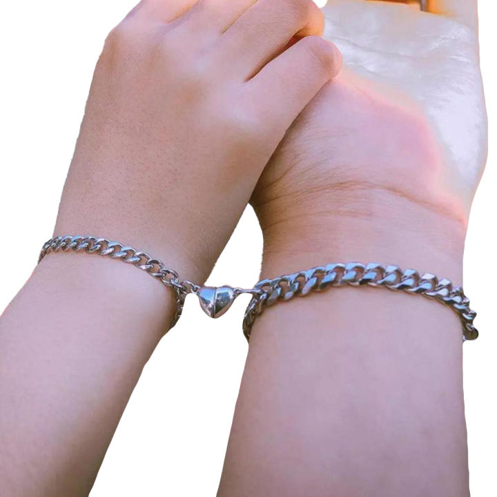 2Pcs/Set Lovers Magnet Couple Bracelets- Heart Attraction Bracelet -Stainless Steel Charm Jewelry Gifts Magnetic Love Bracelet