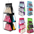 6 Pockets Hanging Purse Handbag Organizer Clear Hanging Shelf Bag Collection Storage Holder Collection Wardrobe Closet Space Saving Anti-dust Cover. 