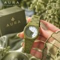 Olive Green Aura Wristwatch for Women & Girls | Split Marble Dial with Arabic Numerals | Elegant Analog Fashion Watch with Matching Lightweight Link Bracelet | Stylish Watch for Office, Parties, Outings & Everyday Wear. 