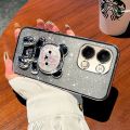 For Infinix Zero 30 4G / Zero 30 5G Back Cover with 3D Bear Hidden Stand Bracket Luxury 6D Gradient Shiny Plating Glitter Women Phone Case Clear Soft Silicone Protective Cases Pouch Girls. 