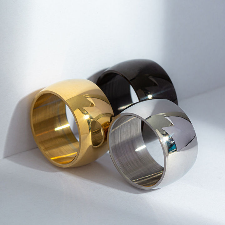 Punk Wide 12mm Glossy Thick Ring Hip Hop Jewelry Titanium Stainless Steel Chunky Rings For Men