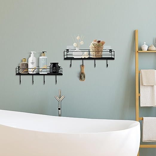 "Organize%20Your%20Bathroom:%20Wall-Mounted%20Storage%20Shelf/Rack%20with%20Iron%20Hooks"%20-%20Image%204