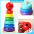 Baby Kids Wooden Toy Stacking Ring Rainbow Tower for Early Educational Toy for kids Rainbow Stacking Rings Tower Toy. 