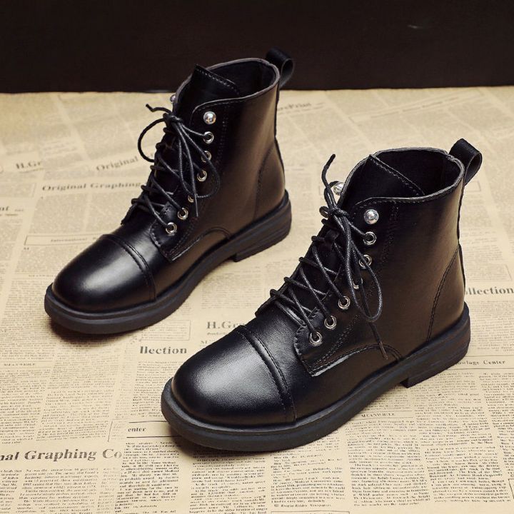 leather Martin boots women 2021 new spring and autumn single boots wild British style flat ankle boots students thin boots