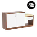 Wooden Street Engineered Wood Exotic Teak & Frosty White Finish Macon Shoe Rack Cabinet Multipurpose Rack for Home & Office with 2 Doors, 4 Shelves, 1 Drawer, Cushion Seat. 