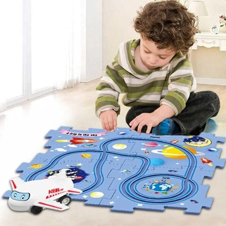DIY Assembling Electric Race Track Car Toy for Toddlers Educational Puzzle Track Set with Vehicles Rail Car Toys