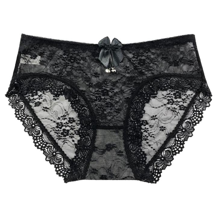 Black Lace Panties Female Women's Underwear  Briefs Graphene Antibacterial Cotton Crotch Underpants Ribbon Bell Mesh Thongs