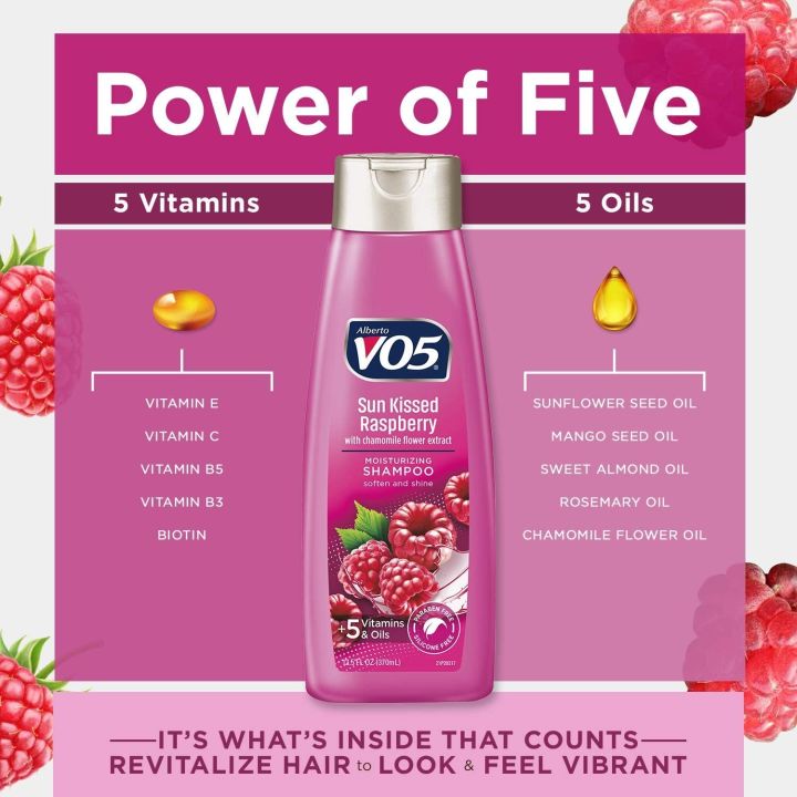 𝐖𝐁𝐌 𝐕𝐎𝟓 moisturizing Shampoo - 370 ml | Sun Kissed Raspberry Shampoo For Strong Hair With 5 Vitamins & Oils, Hair Shampoo