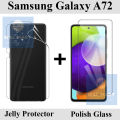 Samsung Galaxy A72 Tempered Glass Screen Protector Polish Glass  + Back Clear Jelly Protector Soft Film Protection Hydrogel Film Protector For Samsung Galaxy A72. 
