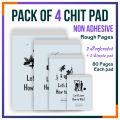 Memo Pad- Simple Non Adhesive Chit Pad- Rough Pad- Quick Notes For Office Use- Doodle And Ideas- Different Sizes- Pack Of 4Pcs. 