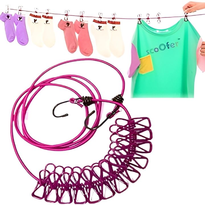 Clothesline%20Rope%20Elastic%20Cloth%20Drying%20Hanging%20Rope%20with%2012%20Clips%20and%202%20Hooks%20Travel%20windproof%20Clothesline%20Hanging%20Laundry%20%20retractable%20Drying%20Rope%20(Multicolor)%20185CM%20-%20Image%203