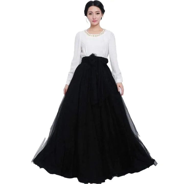 black long skirt skirt with ribbon trending skirt for women s Net and silk skirt in black color Maxi for women s Black skirt for women s Daraz.pk