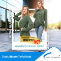 Fast Forward Women’s Tunic Blouse Twist Knot, Long Sleeves T Shirt, Loose Fitting Pullover Tops. 