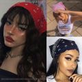 Vintage Bohemia Print Bandana Hair Bands for Girls Women Headband Scarf Face Mask Cross Turban Bandanas Headwear 55cmX55cm. 