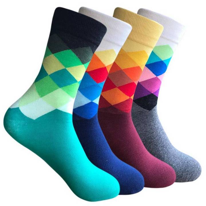 【BestGO】Men's Dress Socks Funny Colorful Argyle Patterned High Fun Sock,Combed Cotton Colorful Van Gogh Retro Oil Painting Men Socks cool casual Dress Funny party dress crew Socks