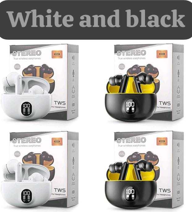 🔥 TWS Wireless Earbuds with LED Display – ENC Noise Cancellation, HiFi Stereo, Bluetooth 5.3 – Available in Black & White 🎧