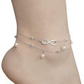 【Big-Sales】 Beach Anklets for Women Ladies Stainless Steel Link Foot Jewellery Pearl Pendant Ankle Bracelet Two Layers Chain Heart Style Pendant Foot Chain Fashion Tassel Foot Link.