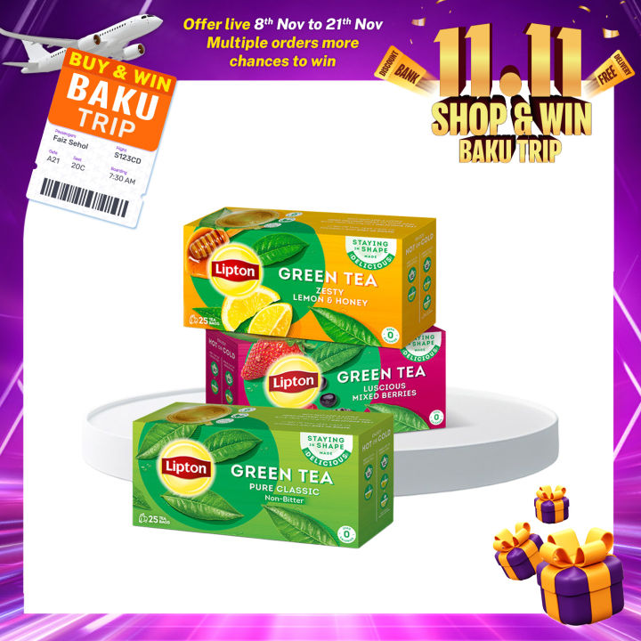 Lipton Green Tea Pack of 3 (Berries + Lemon & Honey + Classic)
