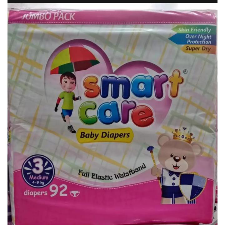 SMART CARE BABY DIAPERS - MEDUIM (3)- 4 TO 9 KG- JUMBO PACK-92 PCS