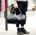 Black Pu Leather Travel Duffle Gym Luggage Bag Shoulder Bag With long Strap. 