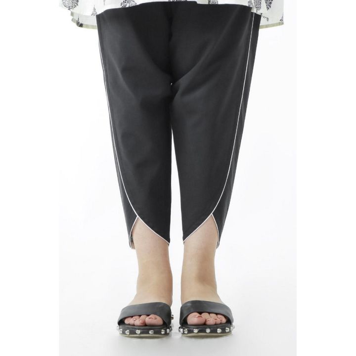EGO All Season  Outlined-Pants  Black Cotton Stitched Trouser for Women