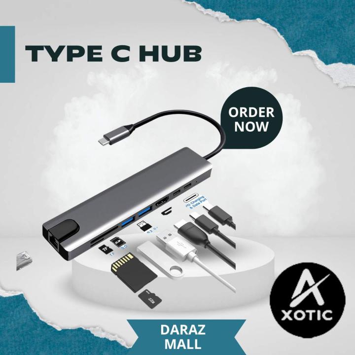 AXOTIC USB C Hub 8 in 1 Type C Hub with 4K HDMI Port, Ethernet 1000Mbps RJ45 Port, USB-C Delivery, TF/SD Card Reader