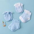 I LOVE DADDY&MUMMY-4Pairs/Lot Lace Ruffles Baby Socks Gloves Set Breathable Cotton Infant Socks Anti Scratch Newborn Protection Face Mittens Socks. 