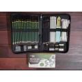 41pcs Professional Sketch and Drawing pencils set kit in fabric pouch, Charcoal Pencil blenders erasers paper cutter Sketching kit. 