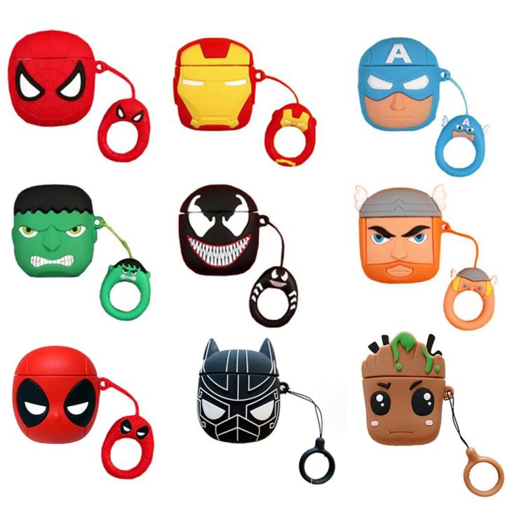 Marvel Iron Man Spiderman Black Panther Silicone Cases Suitable for AirPods 1/2 AirPods Pro Earphone Sleeve Silicone Bluetooth Headset Protective Case