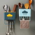 Kitchen Cloud Shelf Wall Mounted Cutlery Drainer Rack with Drip Tray Utensils Organizer Spoon Fork Chopsticks Holder Caddy Kitchen Gadget Storage. 